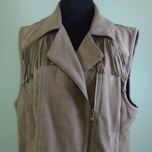 Chico's SZ 3/LG 16 Faux Suede Fringe Vest Haute Hippie Boho Chic Rodeo Cowgirl